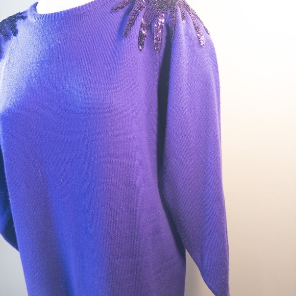 Vintage 80’s Plain Jane Purple Large Dress Sequin Sweater Shift Midi Fun Retro - Picture 11 of 11